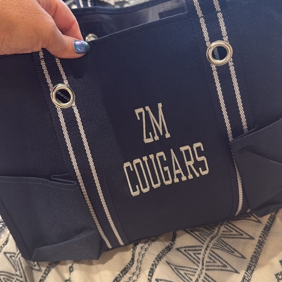 Stylish Black Canvas Tote Bag Navy 31 Thirty one medium storage bag pockets - Picture 4 of 5